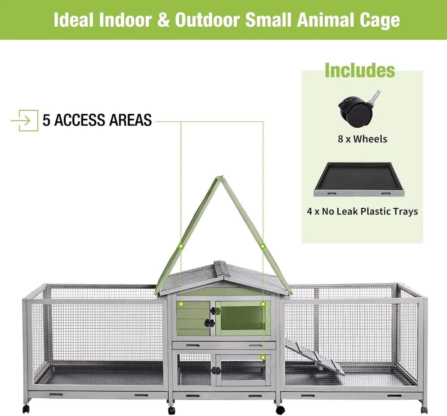 Rabbit Hutch Bunny Cage with Wheels for Indoor and Outdoor Use