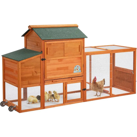 Large Wooden Chicken Coop and Rabbit Hutch with Wheels