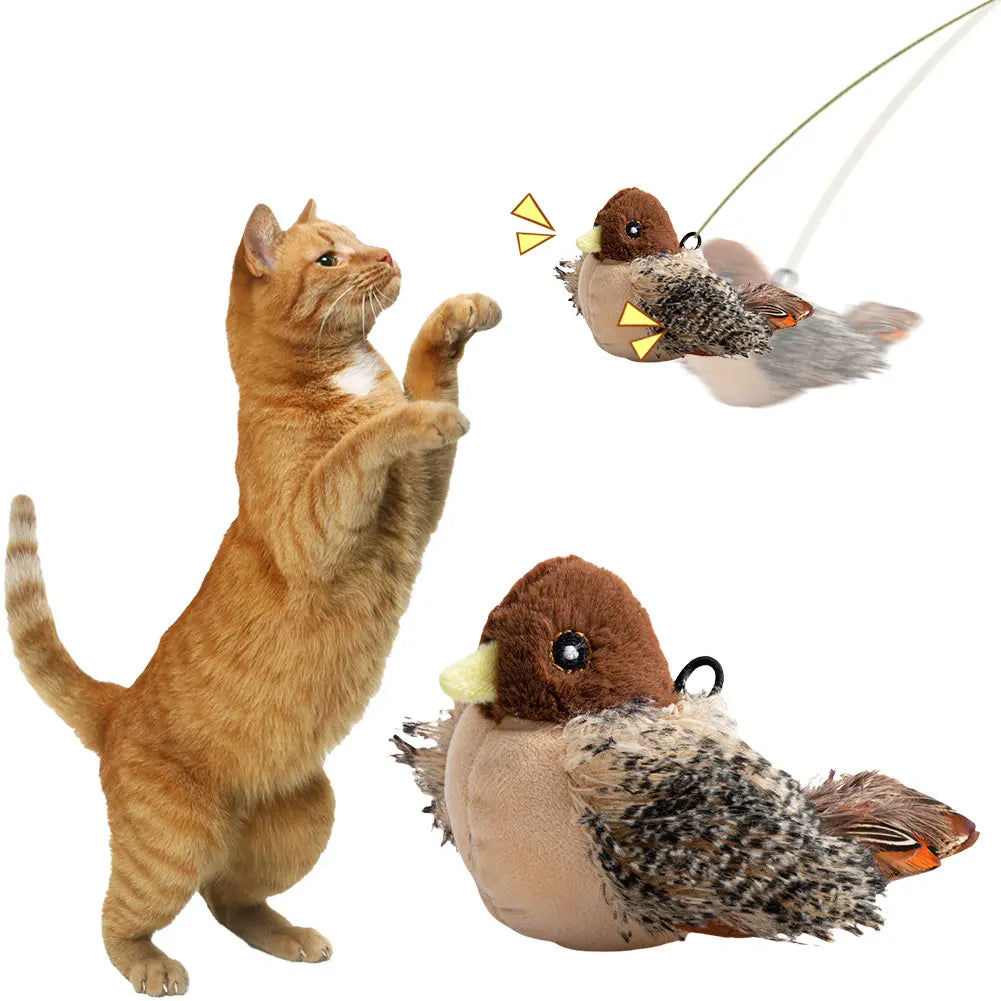 Interactive Flapping Bird Cat Toy Electric Squeaky Chirping Plush