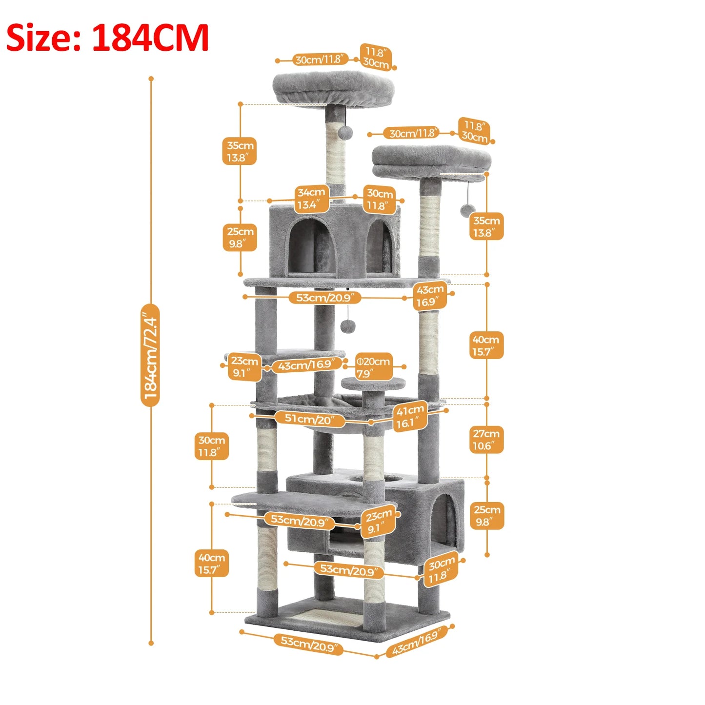 Large Indoor Cat Tree Tower With Scratching Posts And Hammock