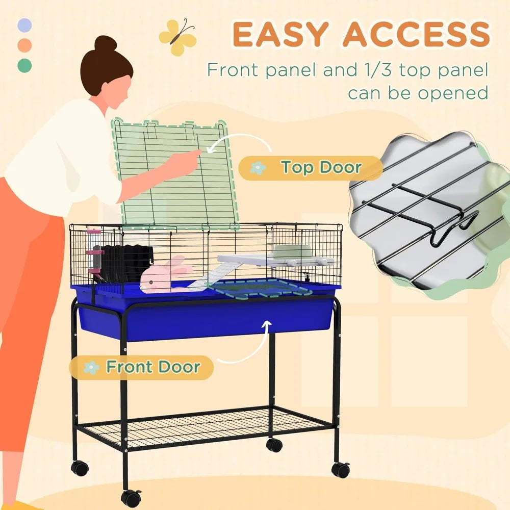 Two-Story Small Animal Cage With Removable Stand and Wheels