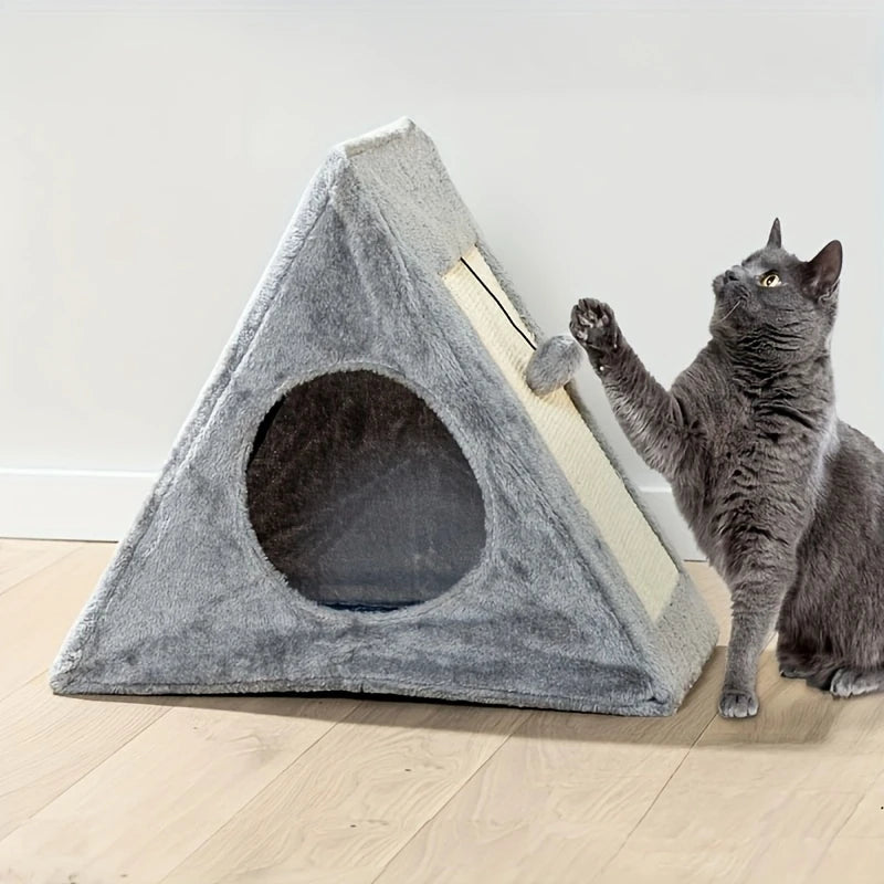 Plush Cat Bed With Integrated Scratching Board And Toy