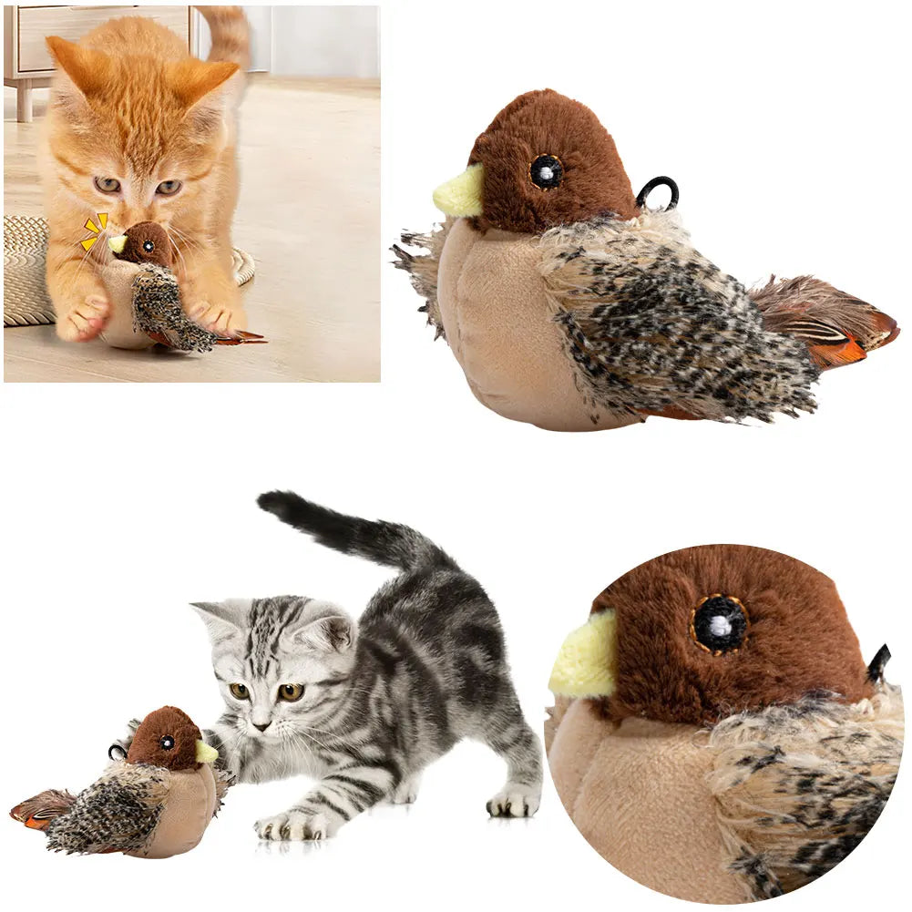 Interactive Flapping Bird Cat Toy Electric Squeaky Chirping Plush