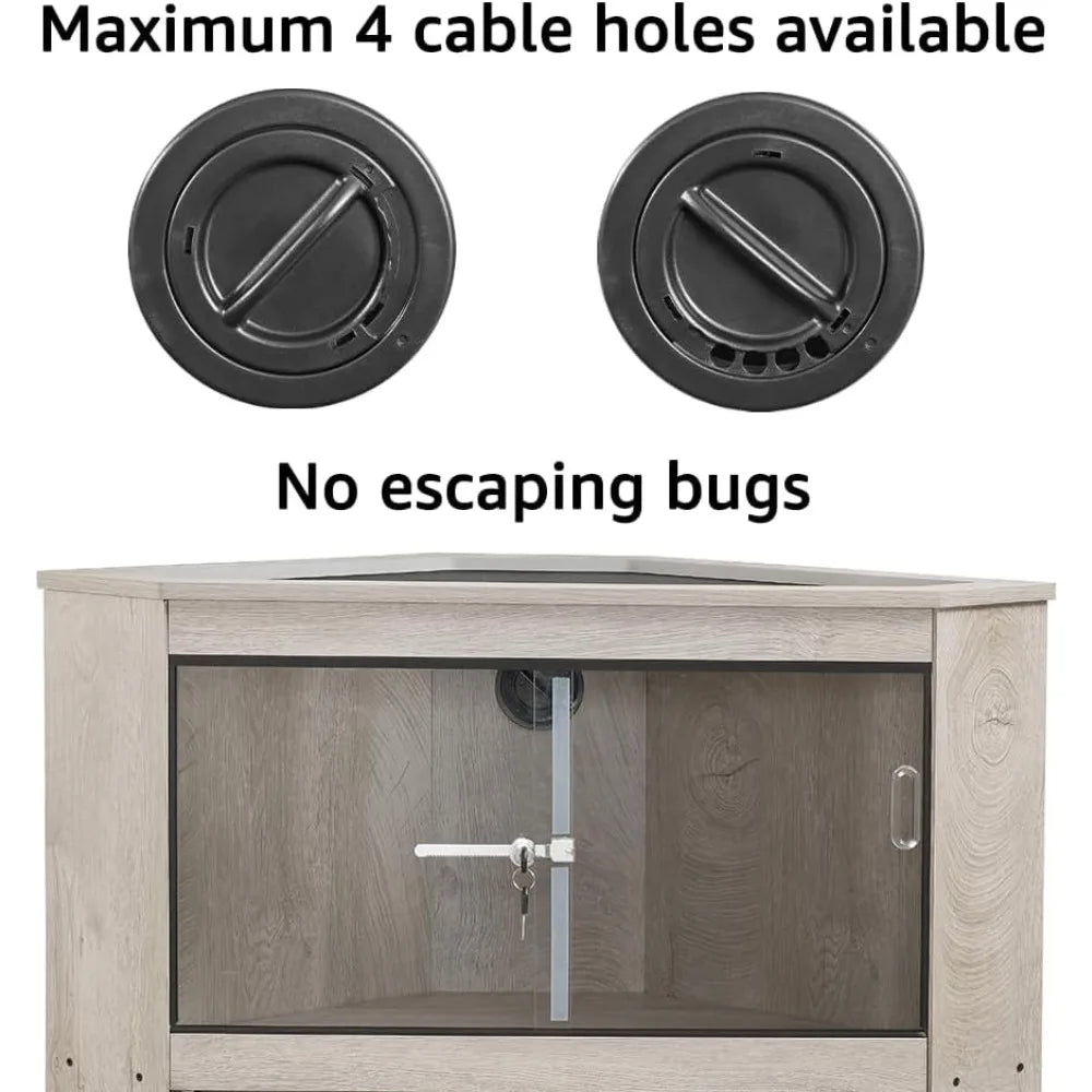 Modern Corner Reptile Tank with Glass Doors and Storage Cabinet