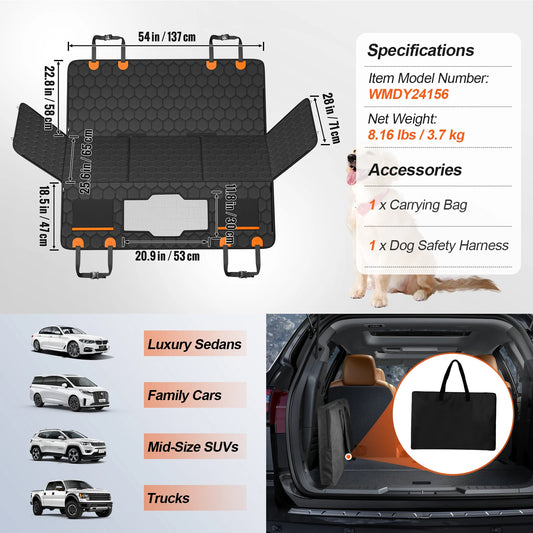 Dog Car Seat Cover with Mesh Window and Storage Pocket