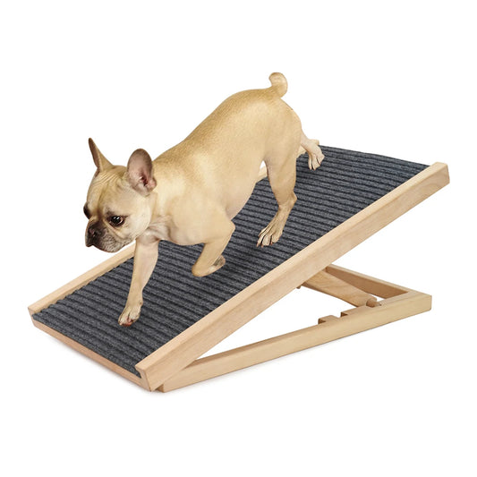 Pet Dog Ramp Ladder Natural Pine Wood Folding Adjustable Anti-Skid Lightweight Climbing Ladder for Sofas and Beds