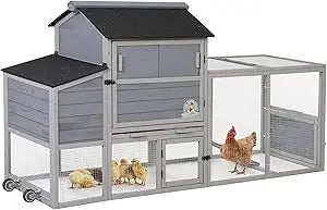 Large Wooden Chicken Coop and Rabbit Hutch with Wheels