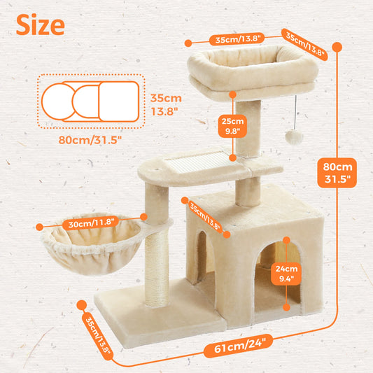 Indoor Cat Tree Tower with Scratching Posts and Hammock
