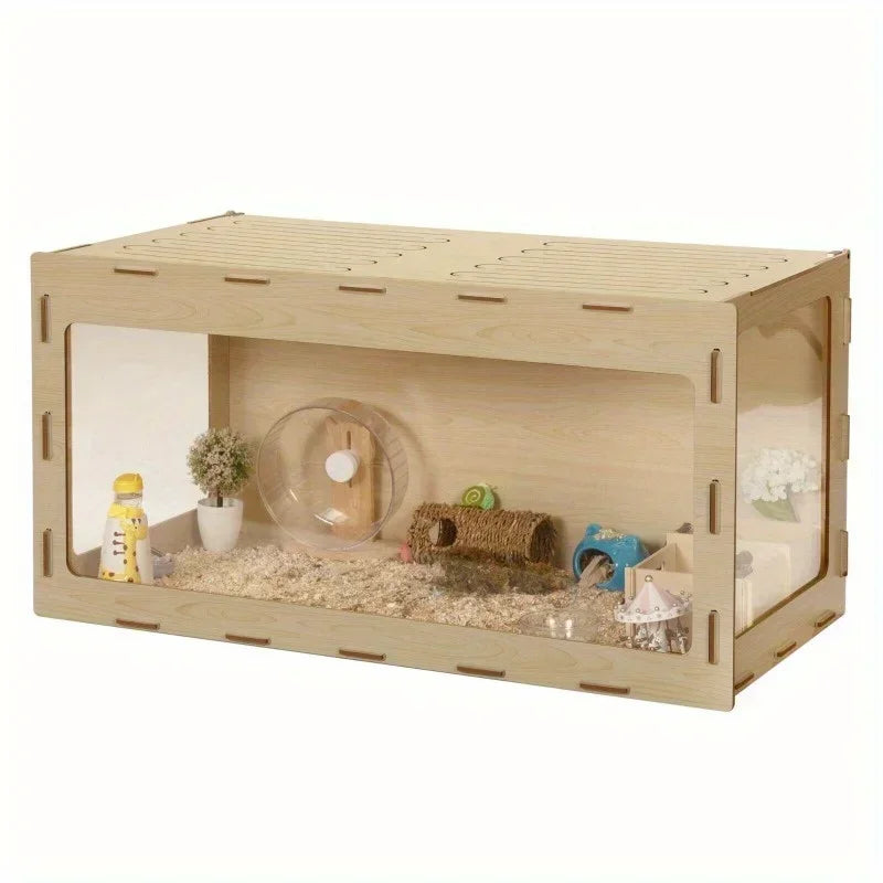 Wooden Hamster Cage with Acrylic Board and Flip Top Design