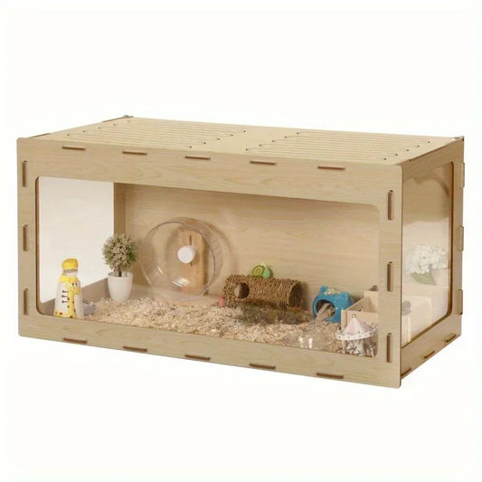 Wooden Hamster Cage with Acrylic Board and Flip Top Design