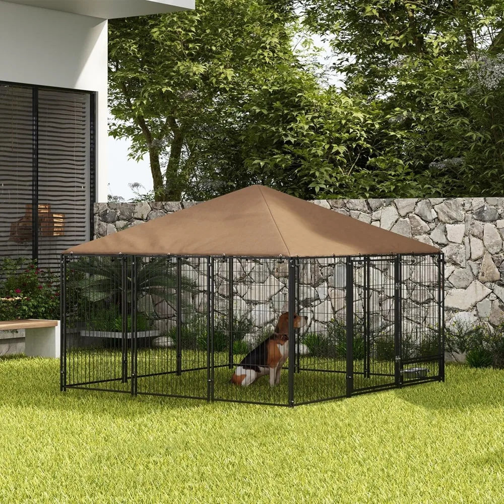 Outdoor Dog Kennel With Canopy And Rotating Bowl Enclosure