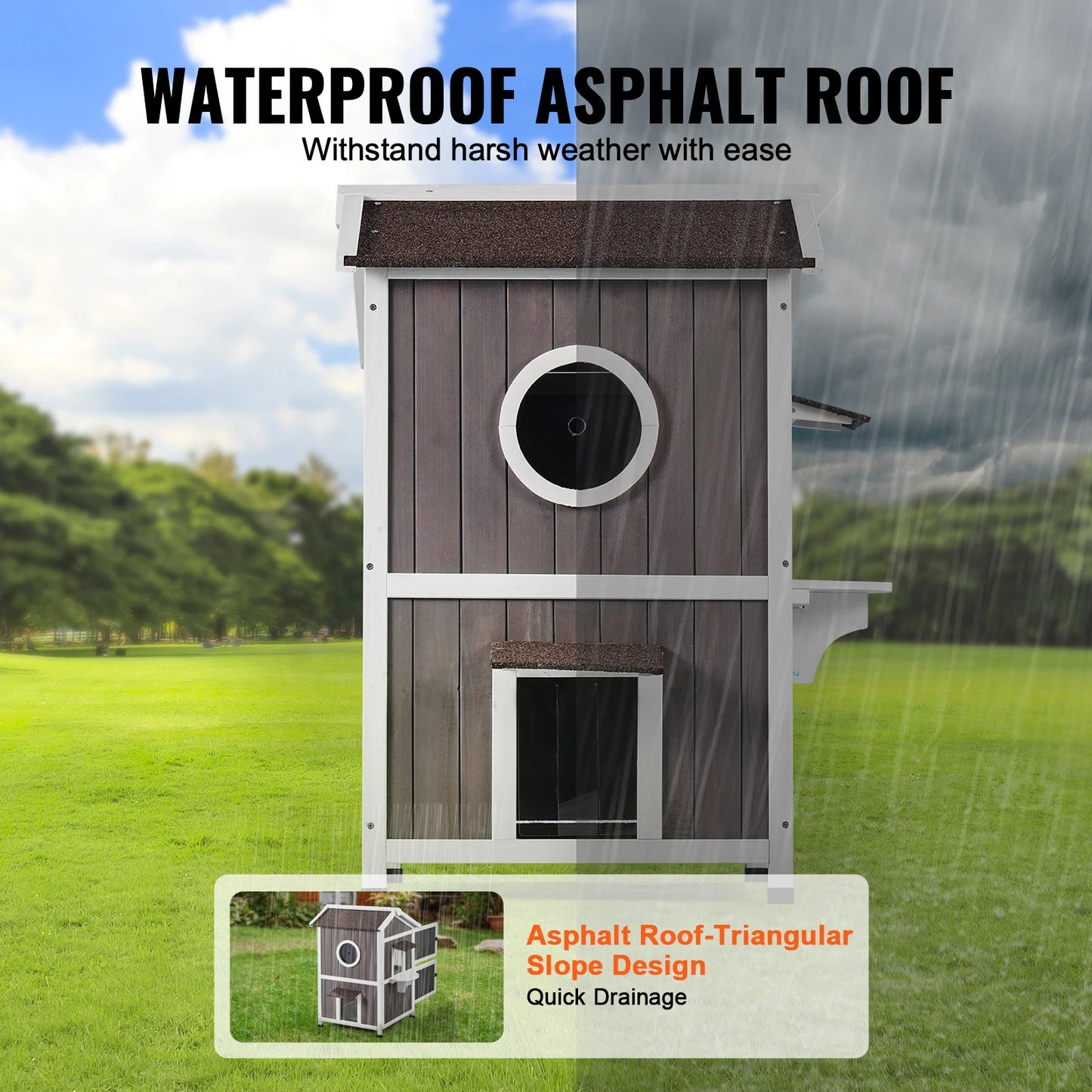 Outdoor Weatherproof Cat House Shelter for Multiple Cats