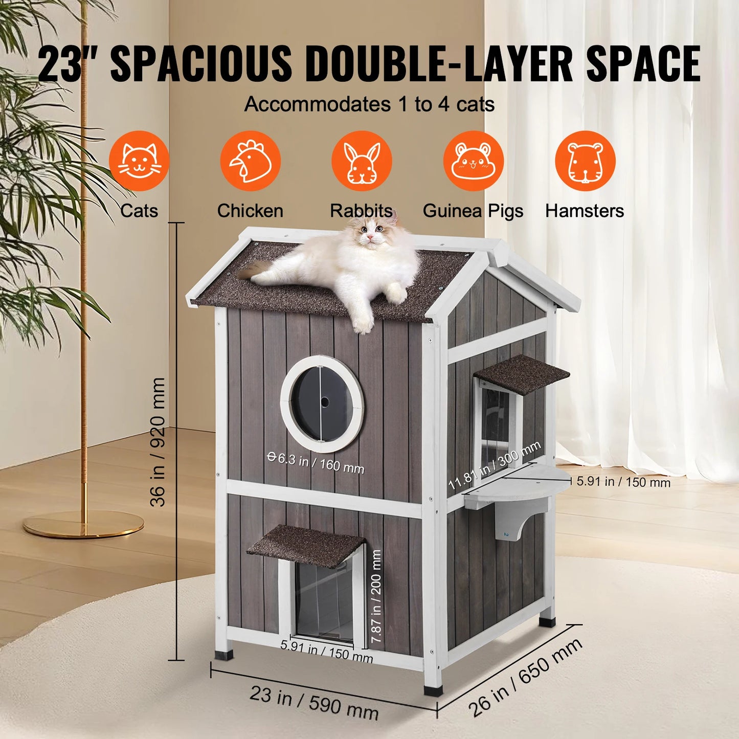 Outdoor Weatherproof Cat House Shelter for Multiple Cats
