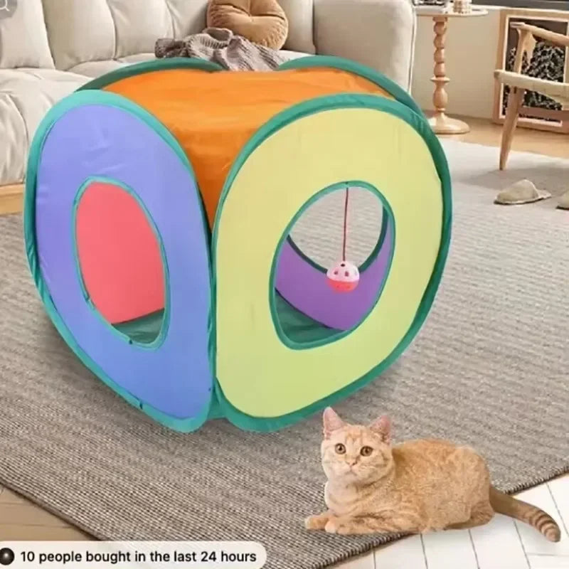 Fun Cat Tunnel Cube Tent Interactive Playhouse for Pets