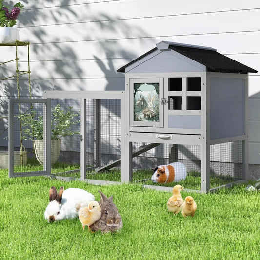 Expandable Two Story Wooden Rabbit Hutch With Run Plus