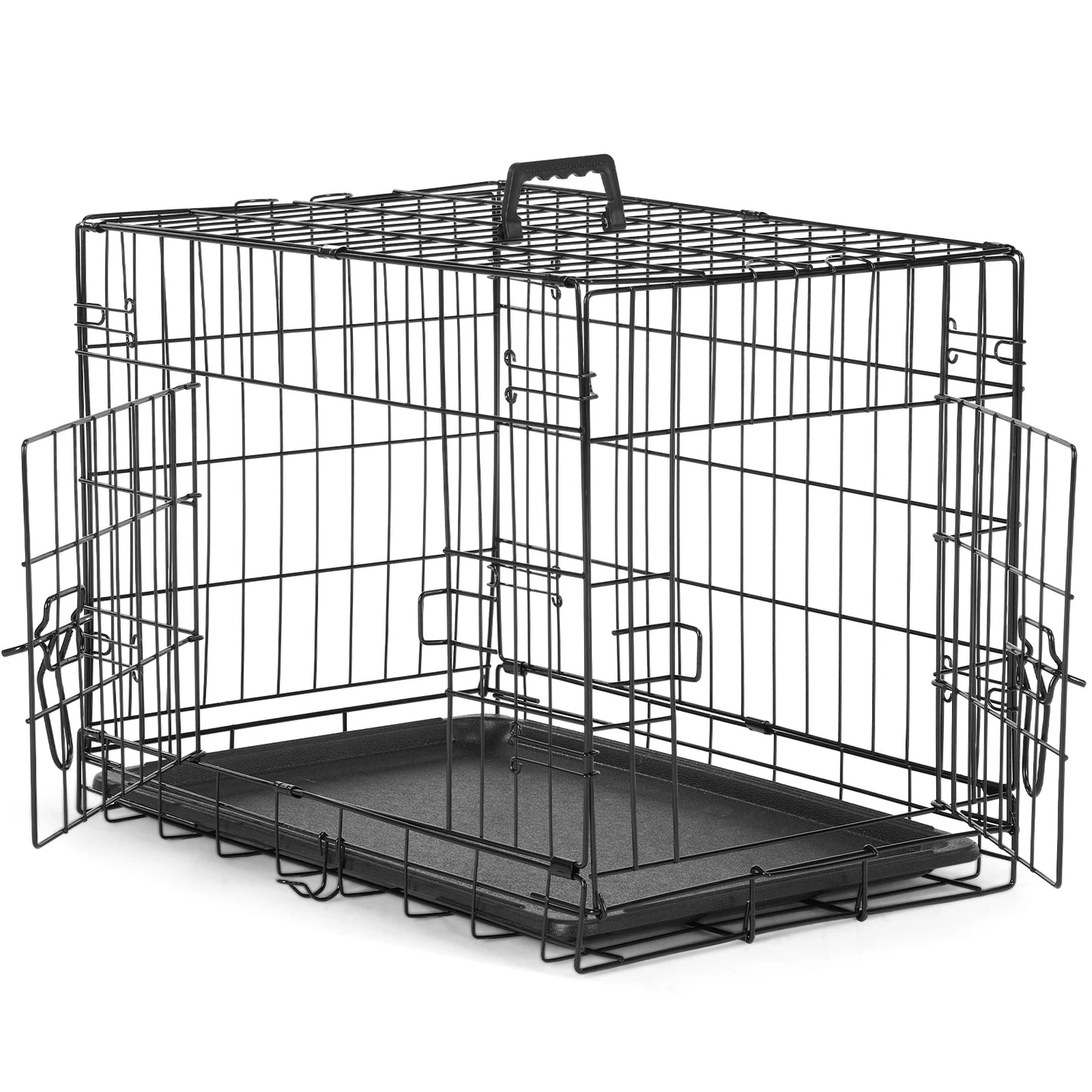 Double Door Folding Metal Dog Cage with Leak-Proof Tray