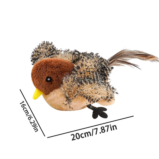 Interactive Chirping Plush Bird Cat Toy With Feather Teaser