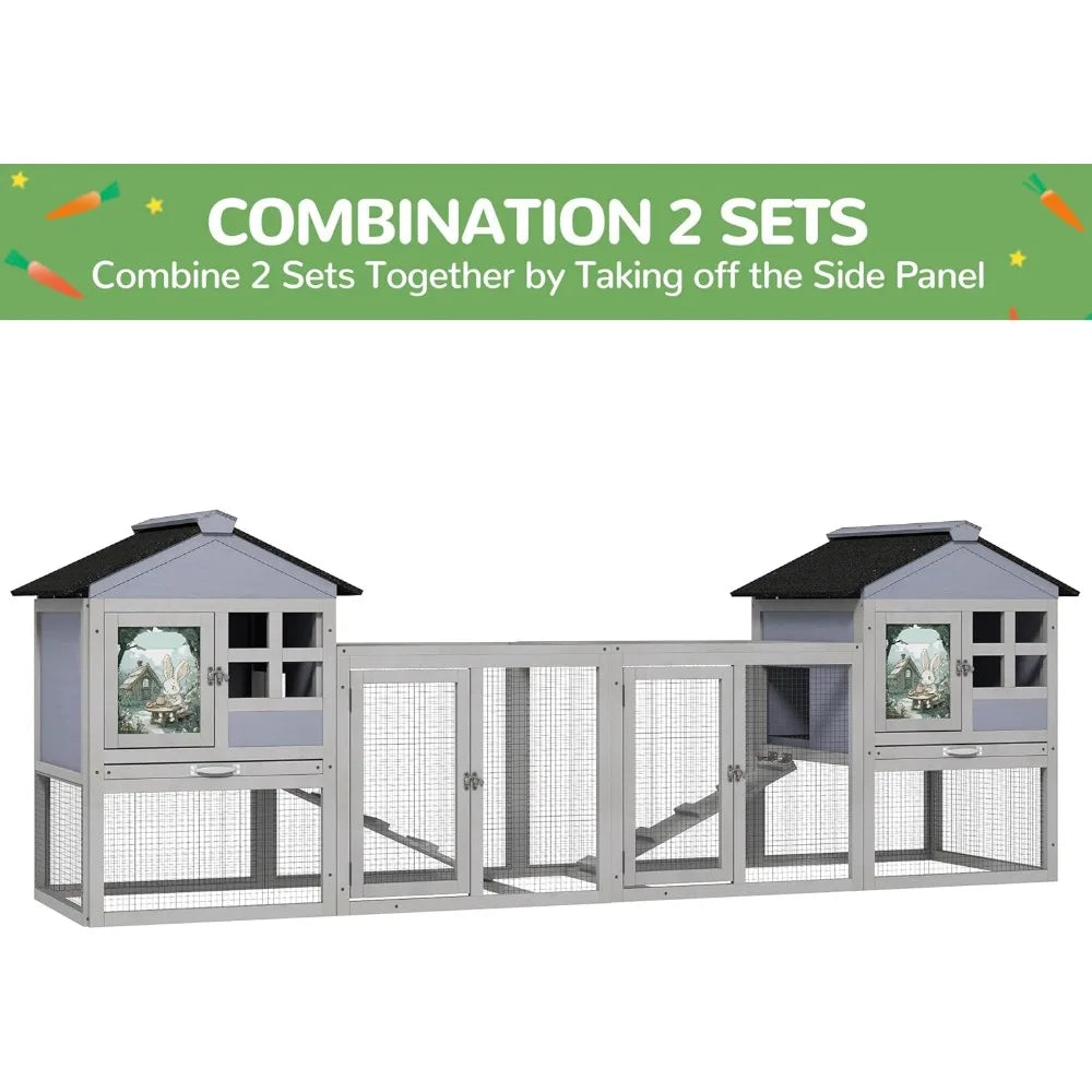Expandable Two Story Wooden Rabbit Hutch With Run Plus