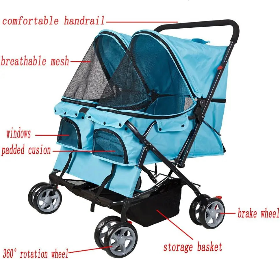 Double Pet Stroller for Two Dogs Cats Convenient Travel Solution