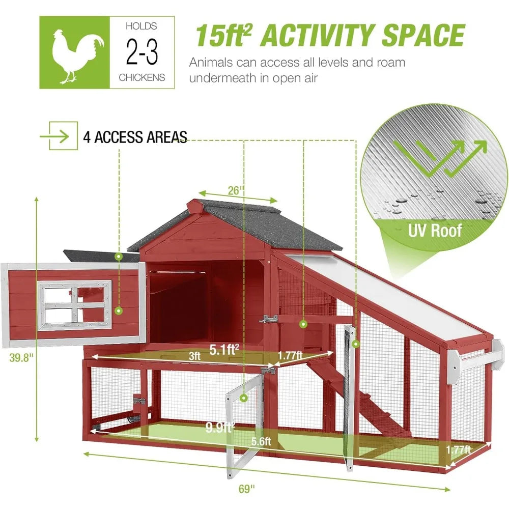 Mobile Outdoor Rabbit Hutch With Run And UV Protective Roof