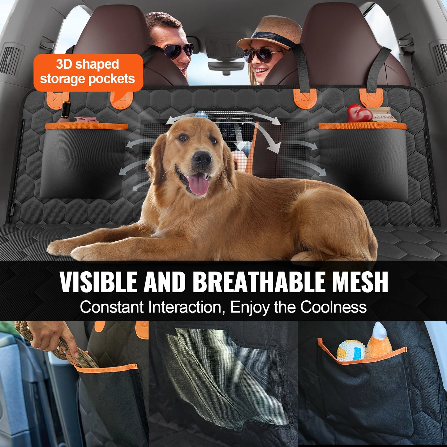 Dog Car Seat Cover with Mesh Window and Storage Pocket