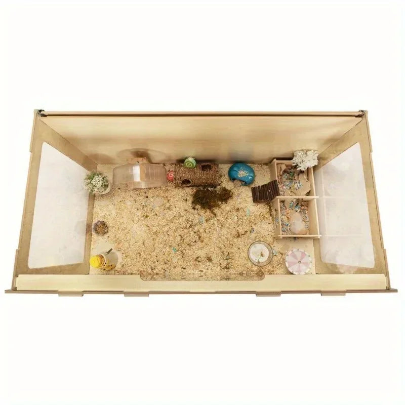 Wooden Hamster Cage with Acrylic Board and Flip Top Design