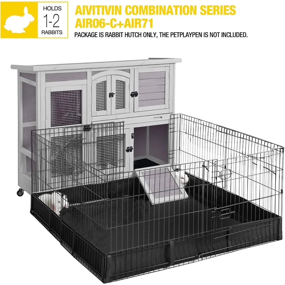 Two Story Rabbit Hutch with Wheels for Indoor and Outdoor Use