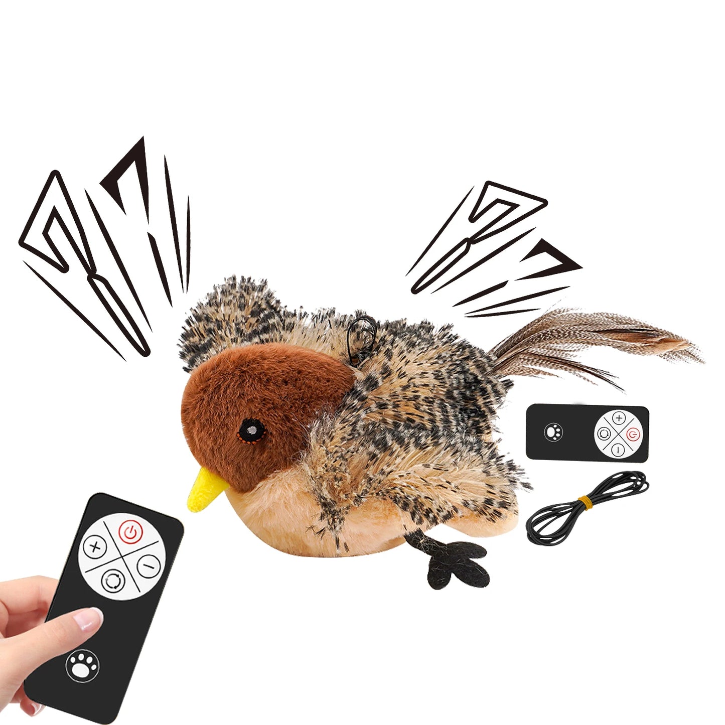 Interactive Chirping Plush Bird Cat Toy With Feather Teaser