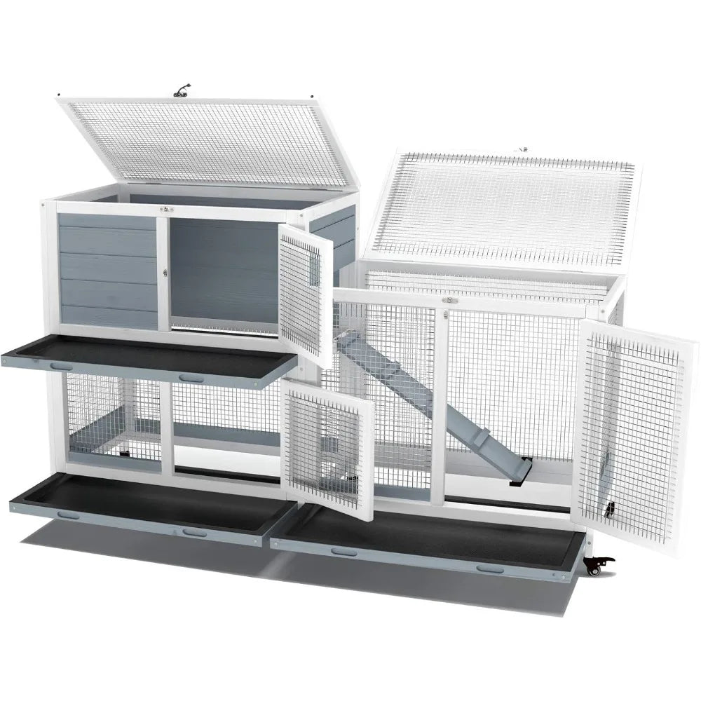 Wooden Indoor Bunny Hutch Rabbit Cage on Wheels for Pets