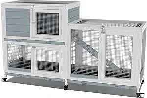 Wooden Indoor Bunny Hutch Rabbit Cage on Wheels for Pets