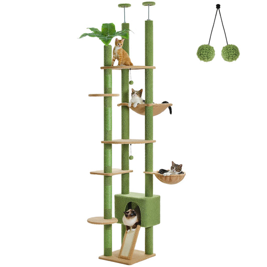 Cactus Cat Tree Adjustable Height with Cozy Hammock and Condo