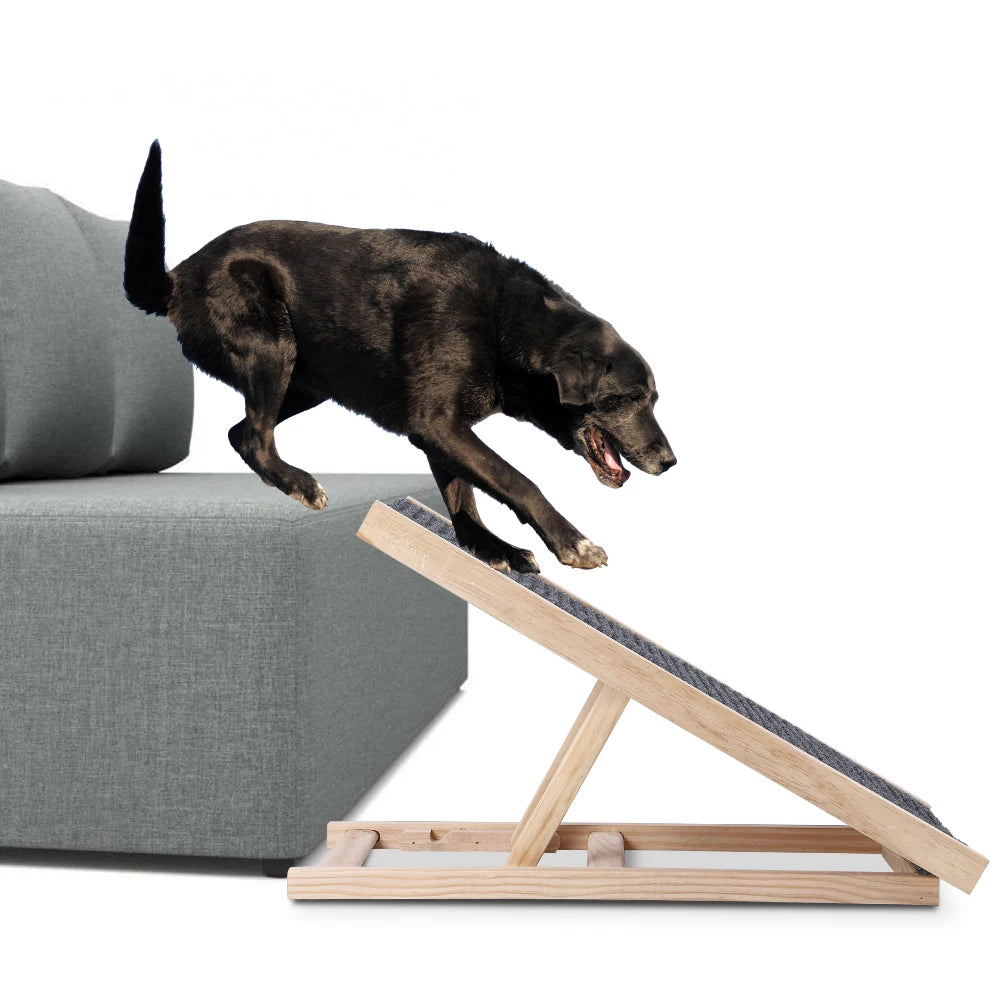 Pet Dog Ramp Ladder Natural Pine Wood Folding Adjustable Anti-Skid Lightweight Climbing Ladder for Sofas and Beds