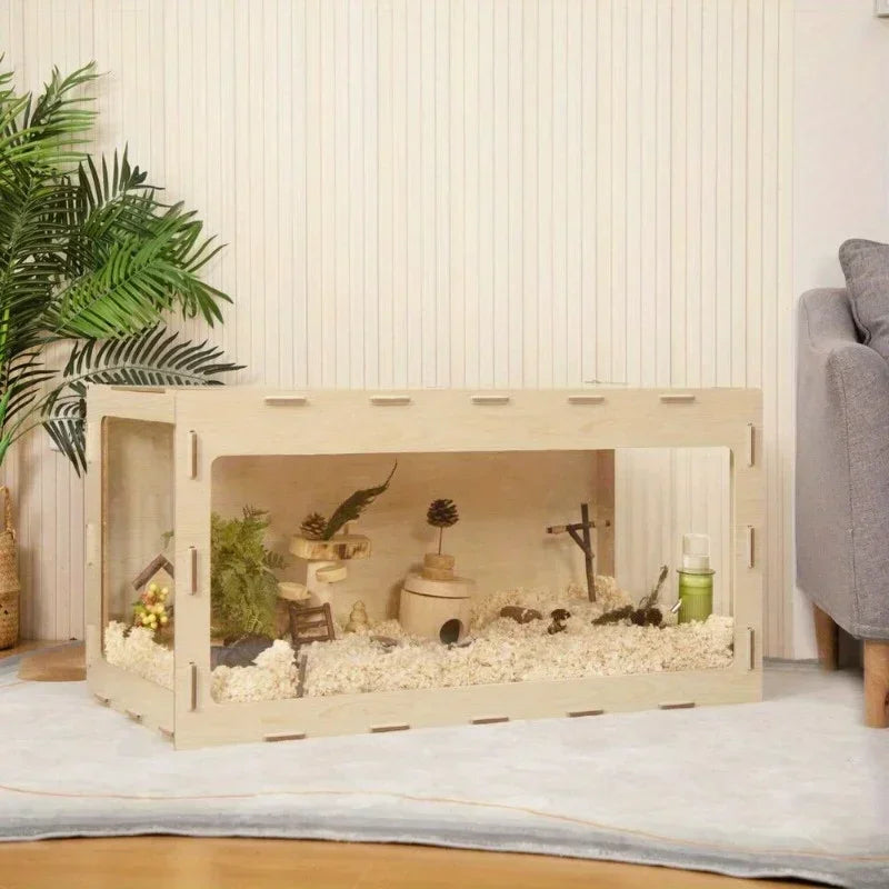 Wooden Hamster Cage with Acrylic Board and Flip Top Design