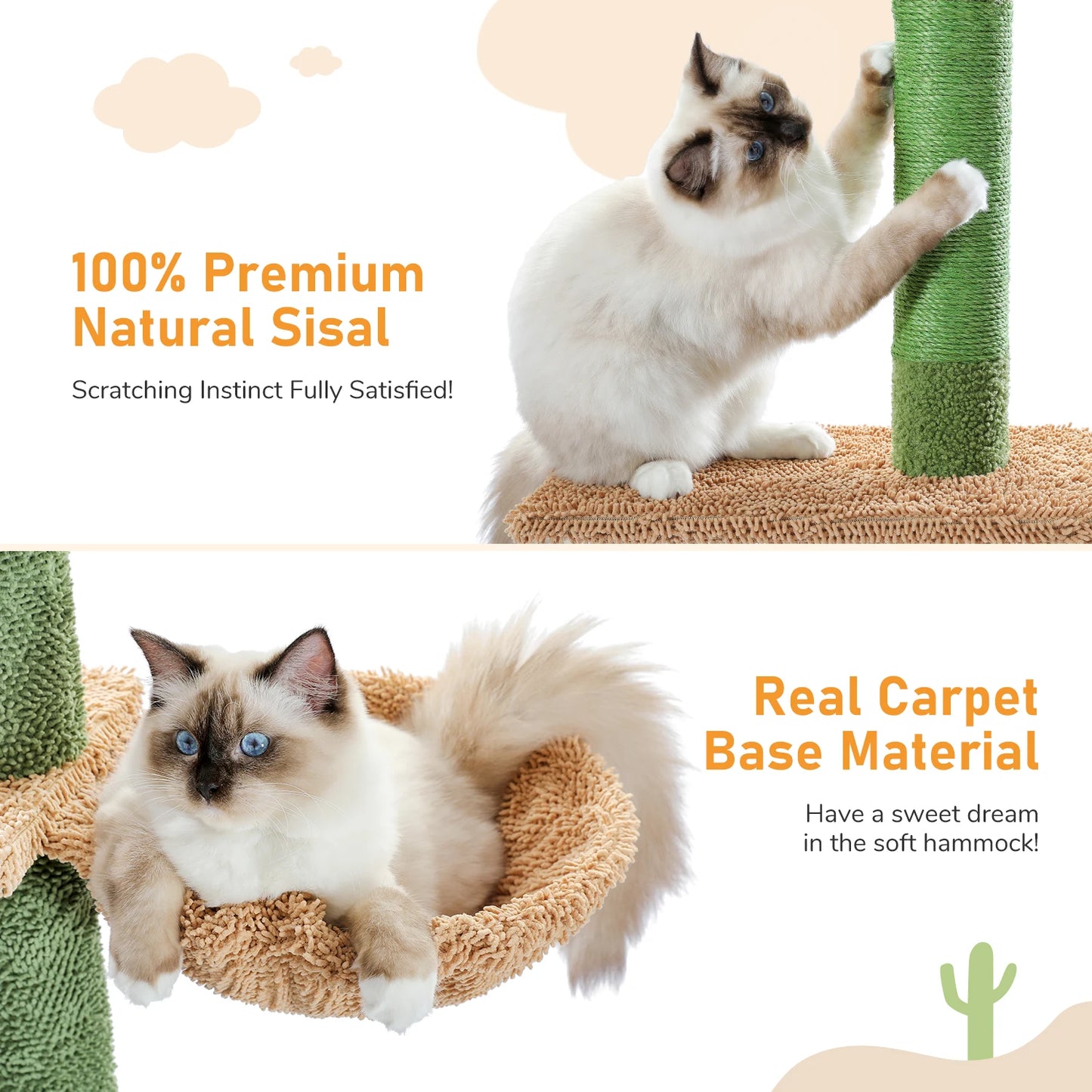 Cactus Cat Tower with Scratching Post and Hammock for Cats