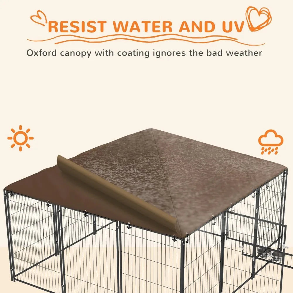 Outdoor Dog Kennel With Canopy And Rotating Bowl Enclosure