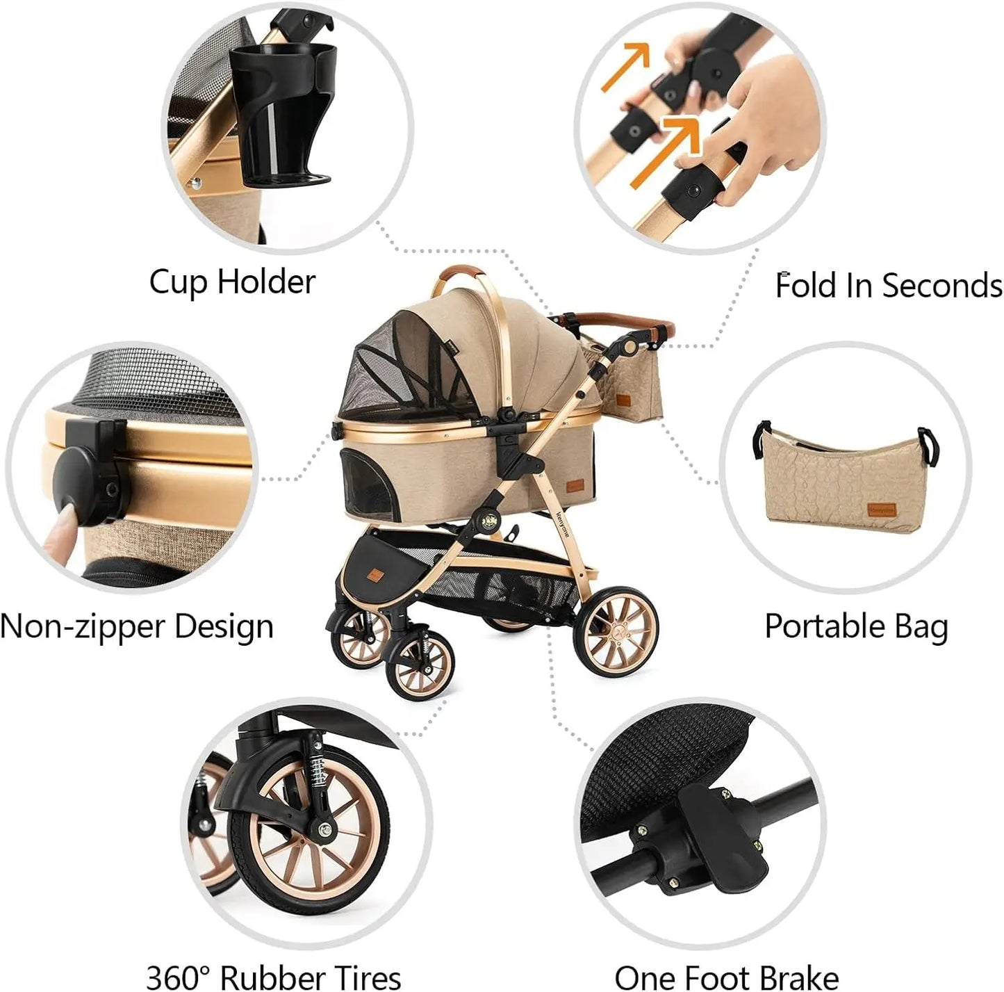 Luxury 3 in 1 Pet Stroller for Dogs and Cats