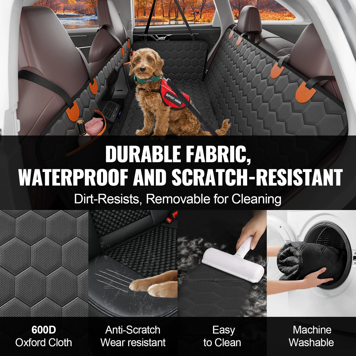 Dog Car Seat Cover with Mesh Window and Storage Pocket