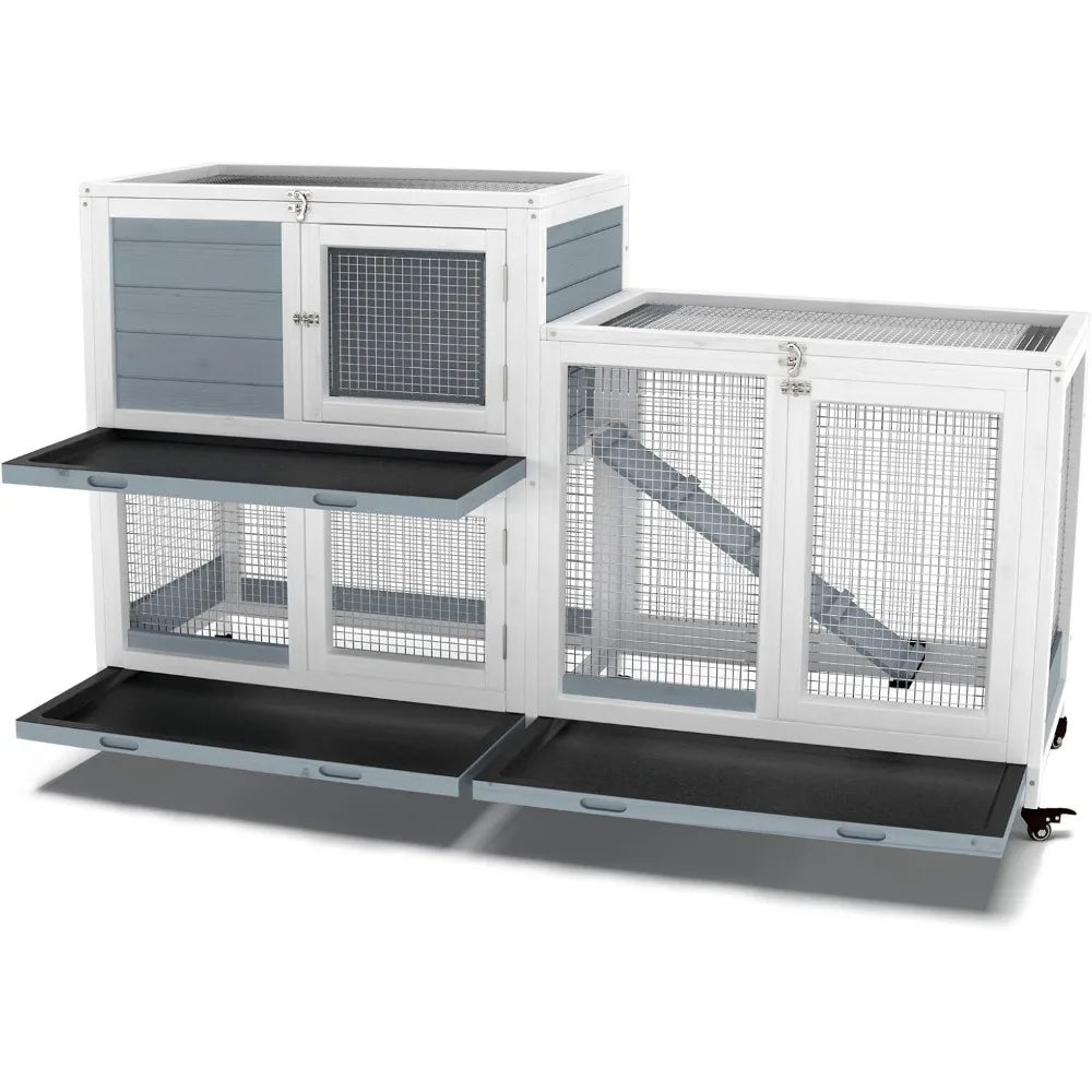 Wooden Indoor Bunny Hutch Rabbit Cage on Wheels for Pets
