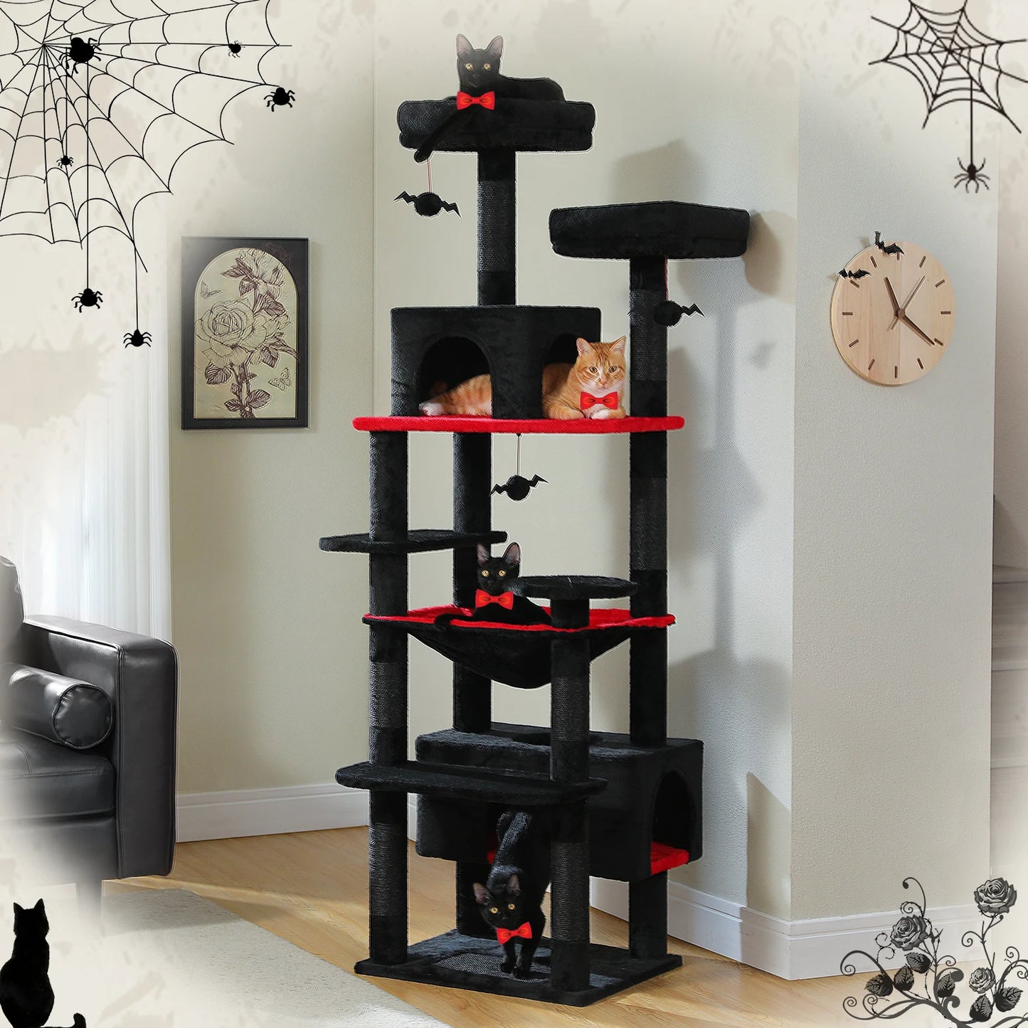 Large Indoor Cat Tree Tower With Scratching Posts And Hammock