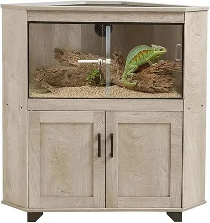 Modern Corner Reptile Tank with Glass Doors and Storage Cabinet