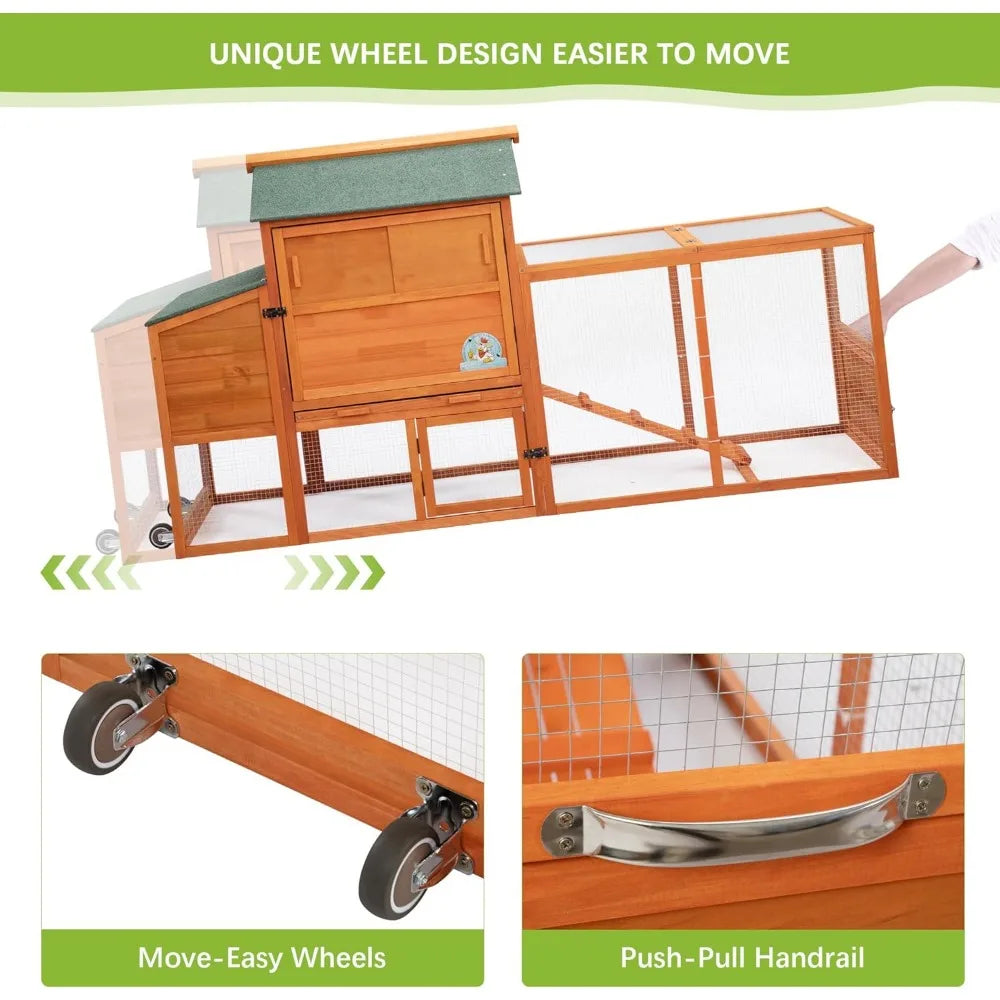 Large Wooden Chicken Coop and Rabbit Hutch with Wheels
