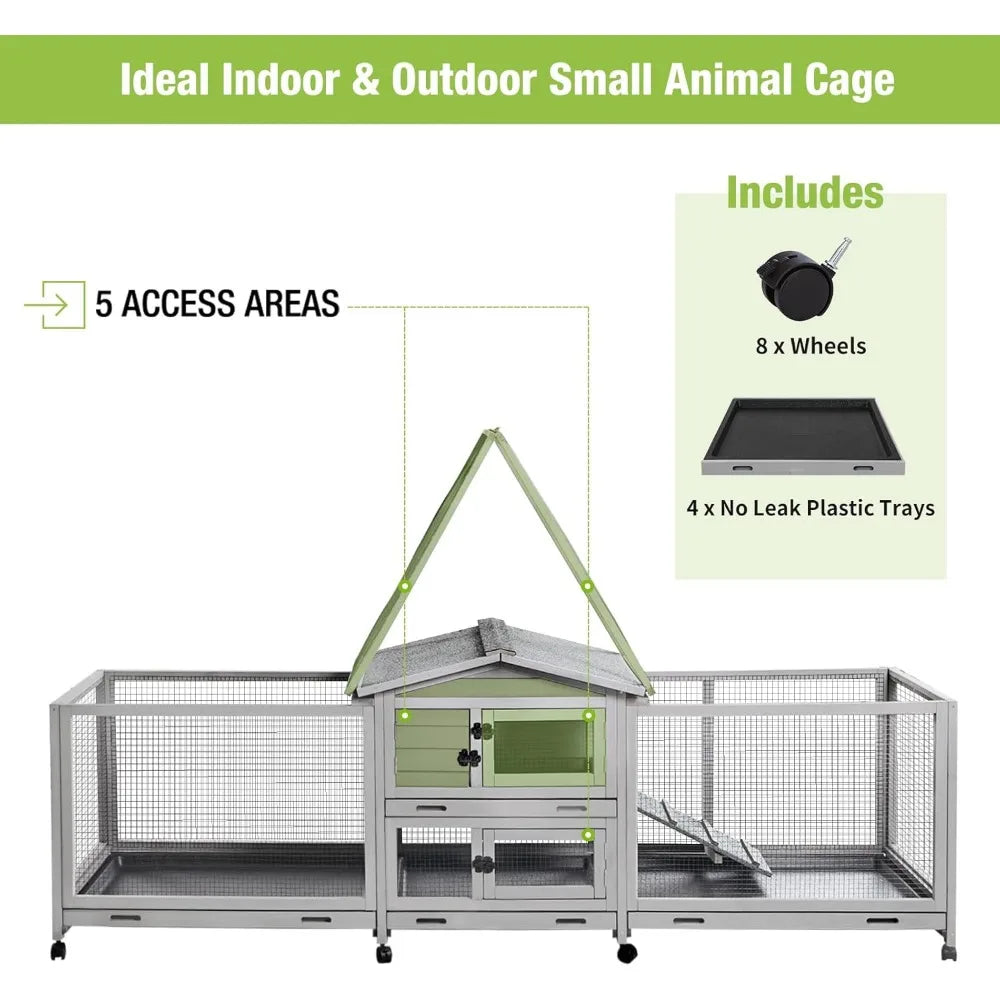 Large Rabbit Hutch and Guinea Pig Cage with Removable Trays