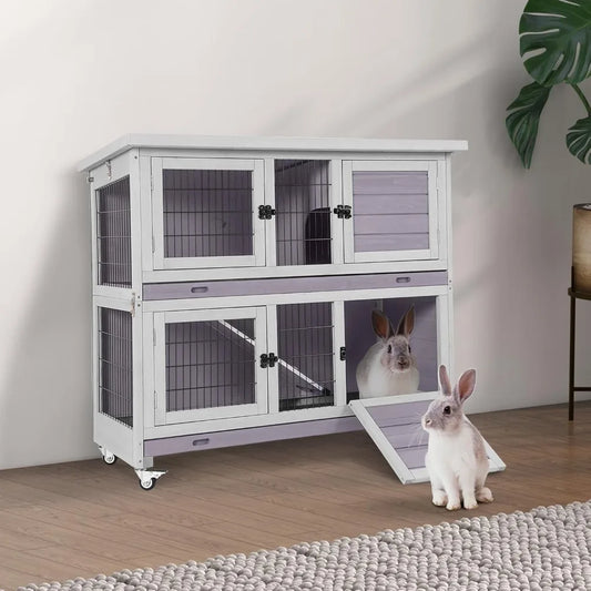 Folding Rabbit Hutch Indoor Outdoor Easy Setup Bunny Cage