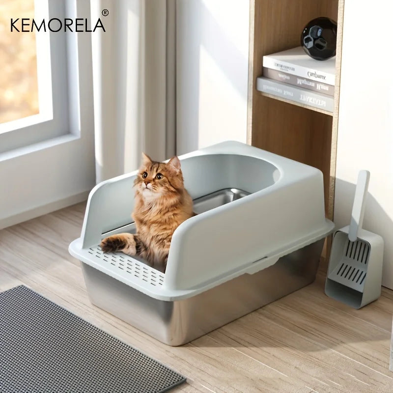 Stainless Steel Litter Box With Mat And Spade For Cats