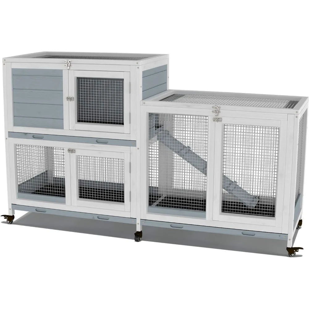 Wooden Indoor Bunny Hutch Rabbit Cage on Wheels for Pets