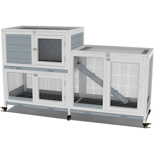 Wooden Indoor Bunny Hutch Rabbit Cage on Wheels for Pets